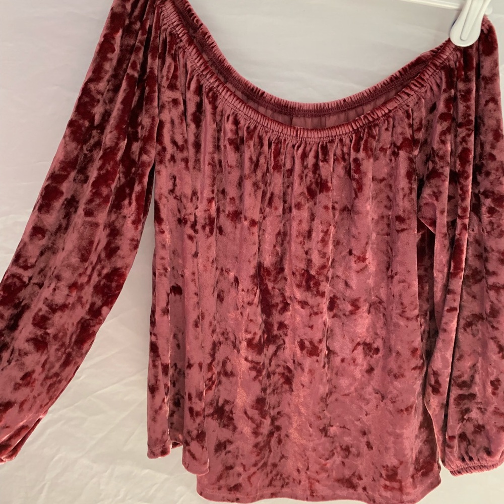 Pink Velvet Off-The-Shoulder, 3/4 Sleeve Tee